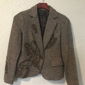 Talbots Embellished Brown Wool Jacket Blazer
